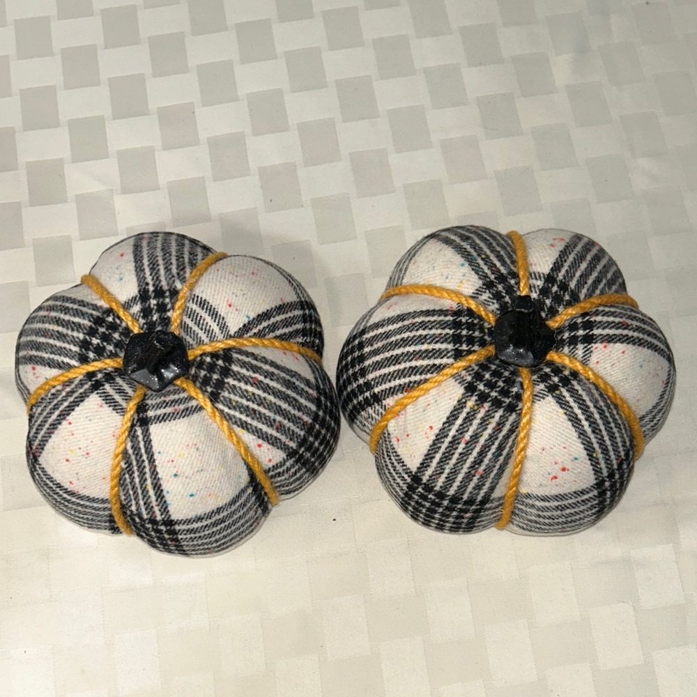 Plaid Fabric Pumpkins - Black, White, and Gold
